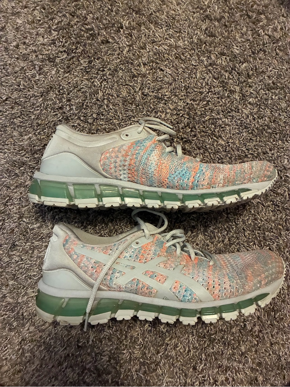 ASICS Multi-Color Knit Running Shoes with Green Sole Accents